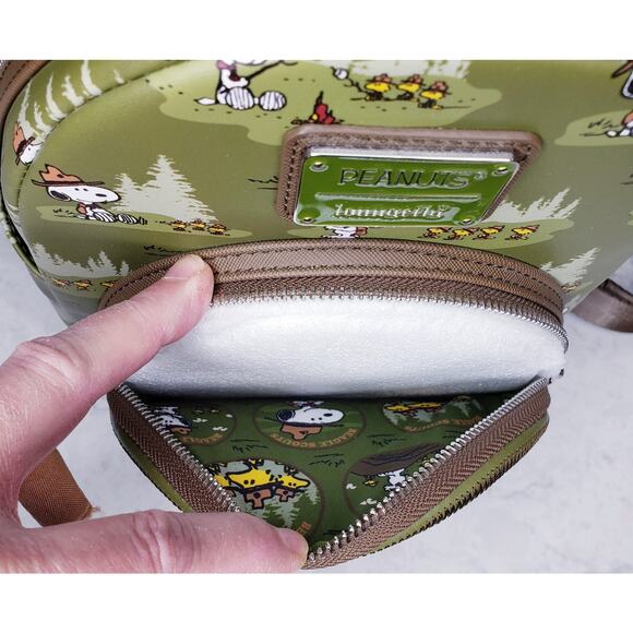 NWT 2024 LOUNGEFLY X PEANUTS Beagle Scouts Backpack Snoopy Woodstock Green Brown - Picture 11 of 16
